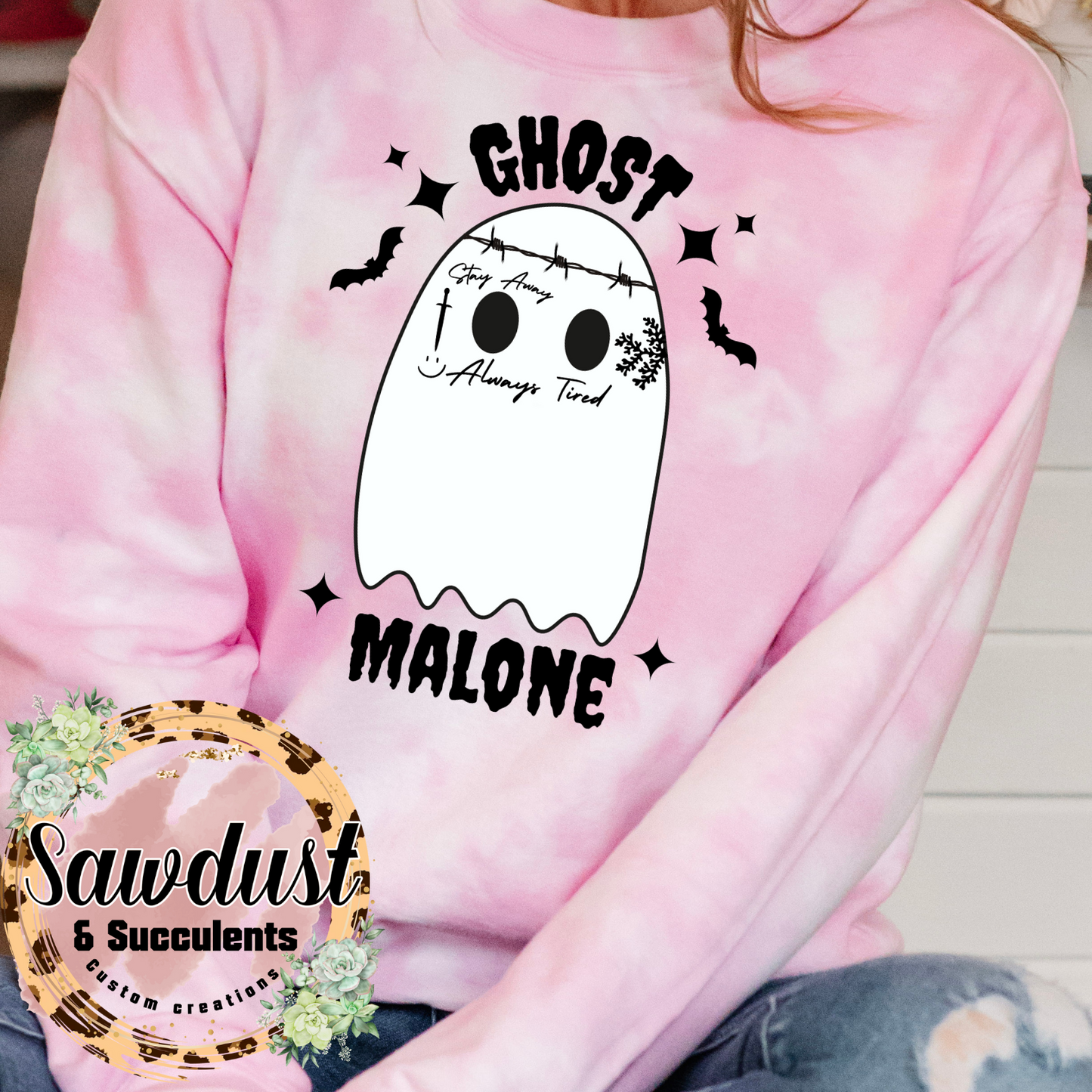 Ghost Malone Pink Tie-Dye Graphic Crew Sweater