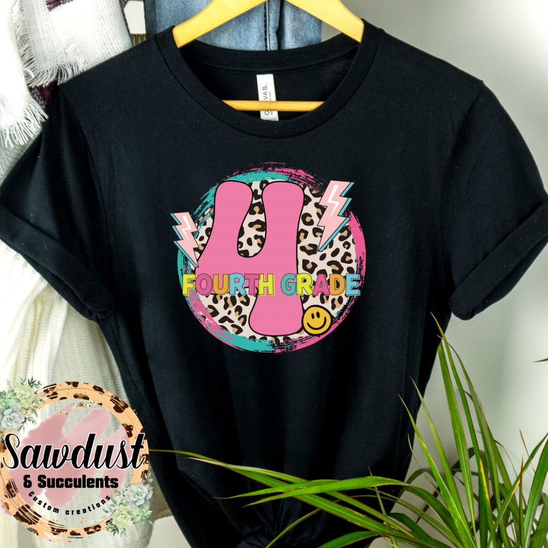 Leopard Neon Fourth Grade graphic Tee