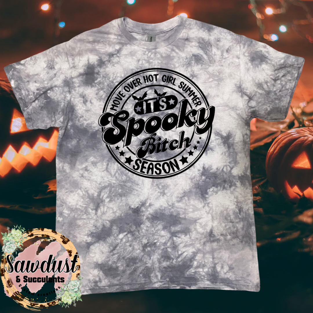 Move over Hot Girl Summer It’s Spooky Bitch Season Grey Tie-Dye Graphic Tee