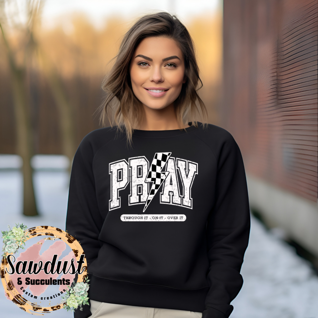 Pray Through It Checkered Distressed Graphic tee/crew