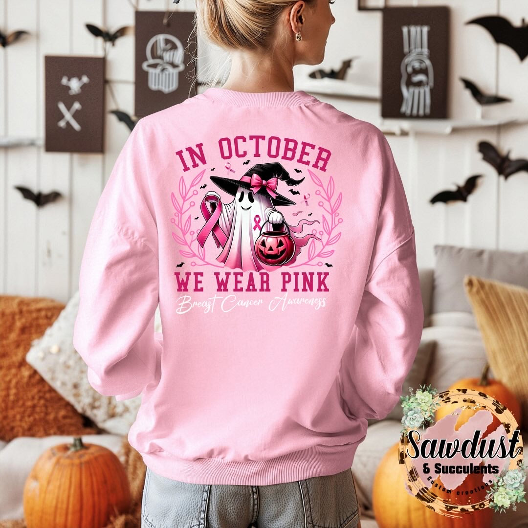 In October we wear Pink ghost Graphic Crew