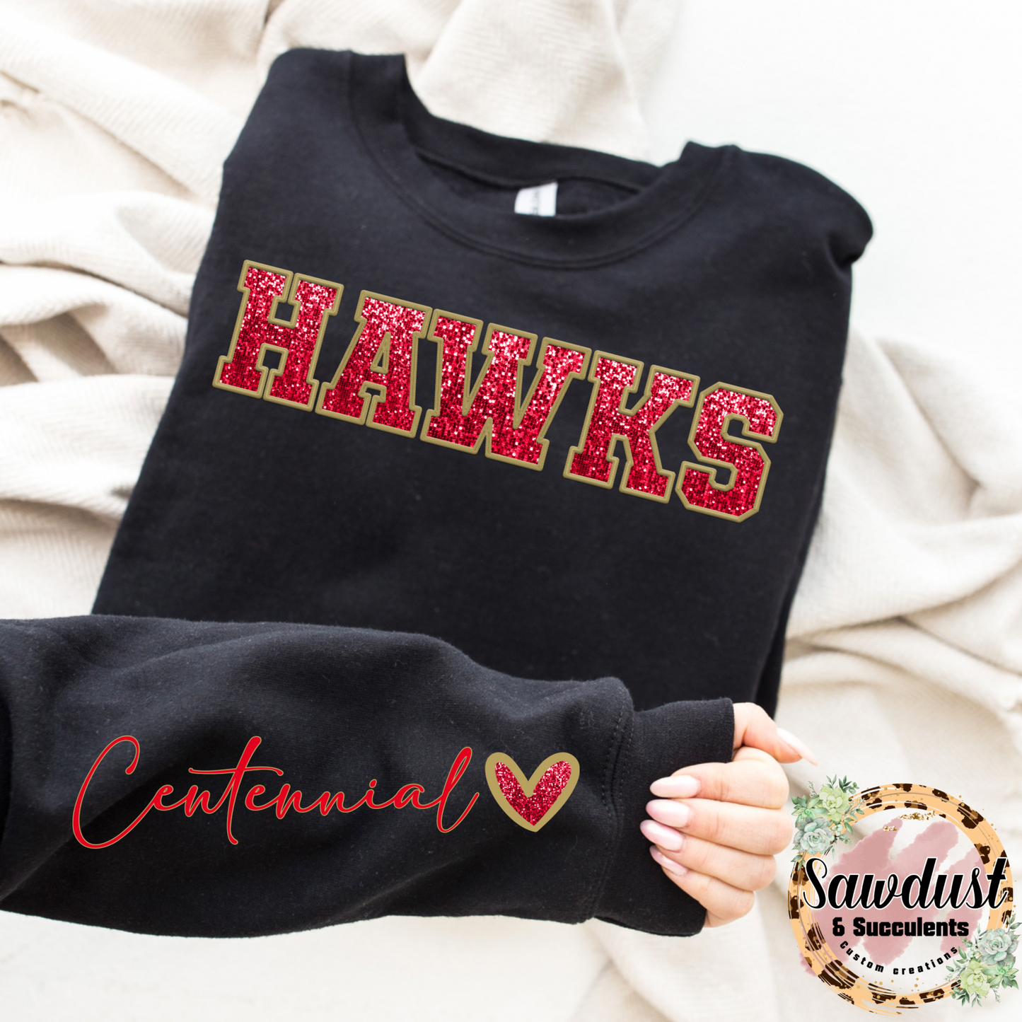 Centennial Hawks FAUX Embroidery Sequin Crew Spirit Wear