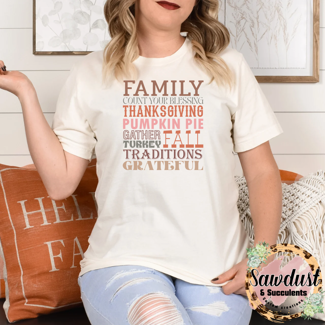 Thanksgiving Fall Count Your Blessings Graphic Crew Sweater or Tee
