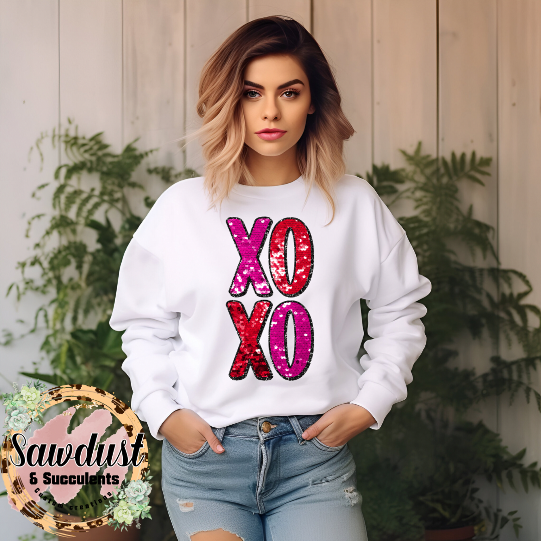 FAUX Sequins XOXO Valentines Graphic Crew Sweater