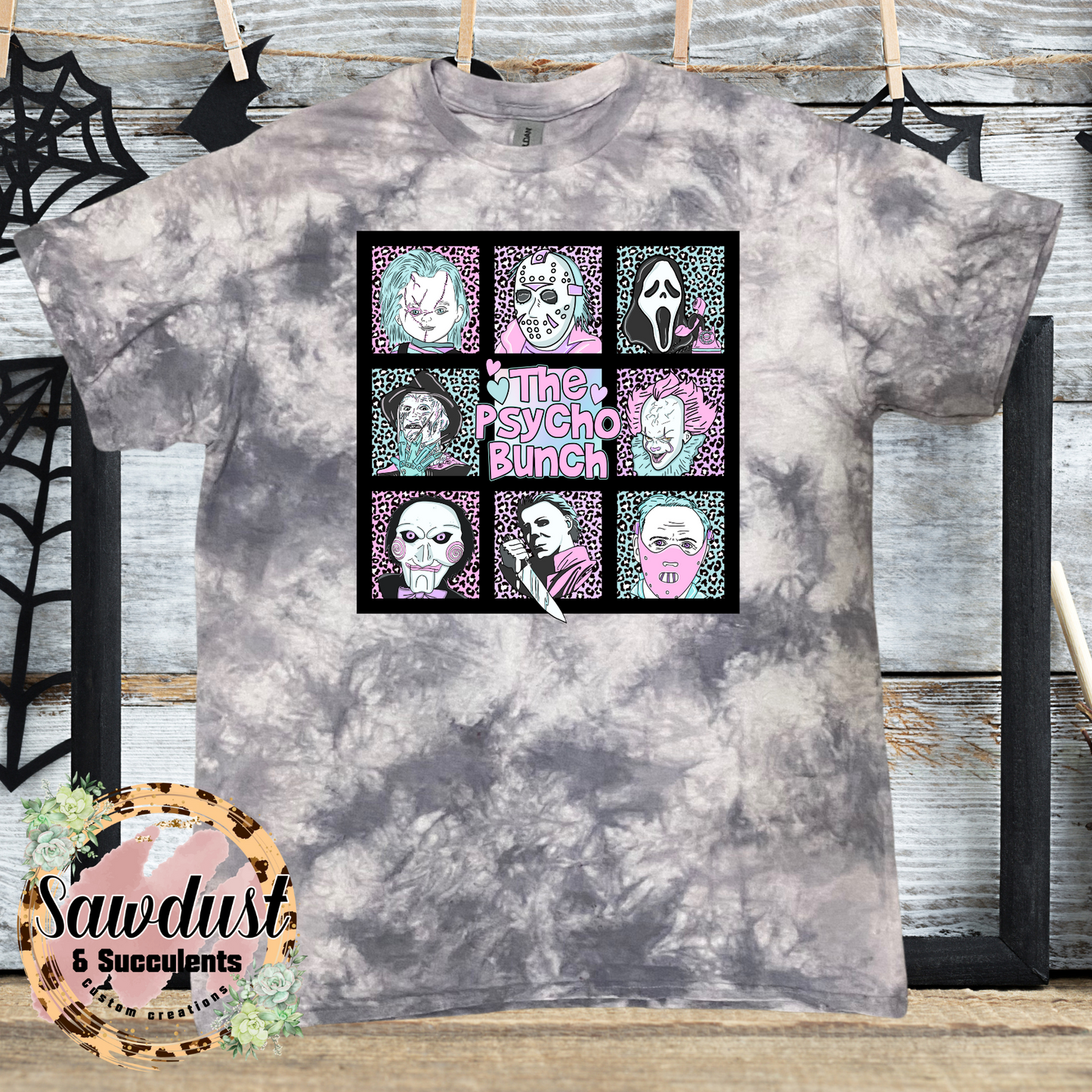 The Psycho Bunch Pastel Horror Grey Tie-Dye Graphic Tee