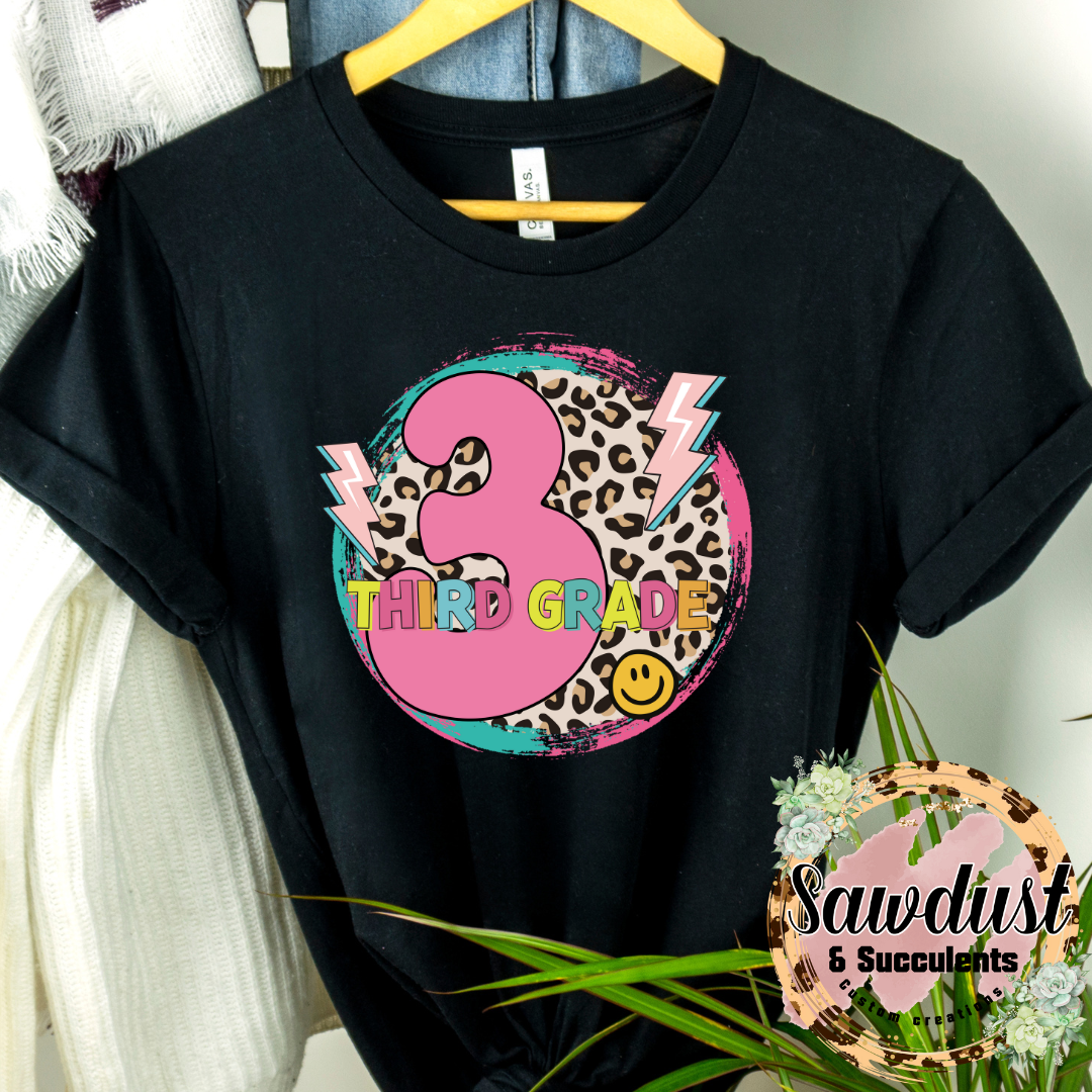 Leopard Neon Third Grade graphic Tee