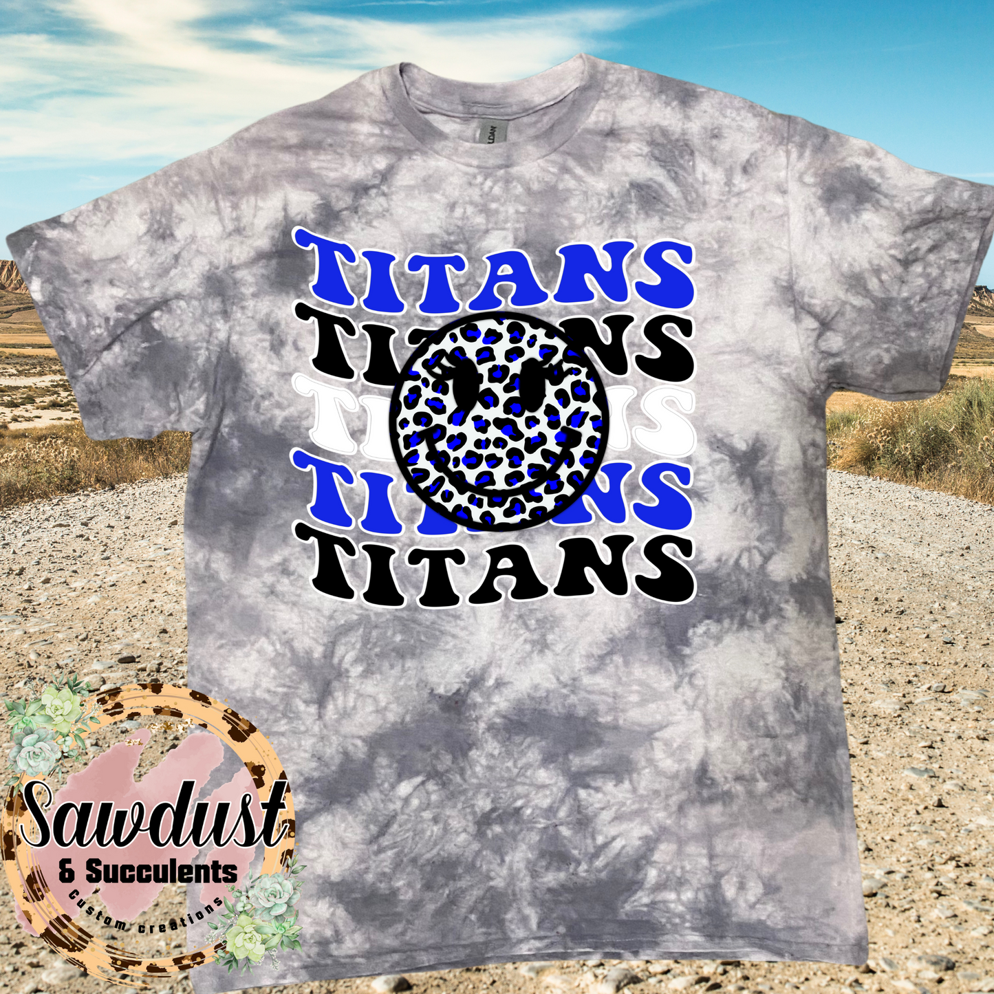 Frontier Titans Retro Smiley Grey Tie-Dye Graphic Tee