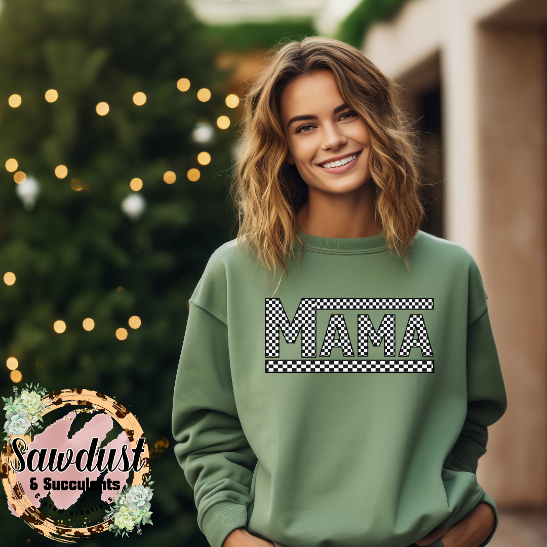 Checkered MAMA Graphic Crew Sweater