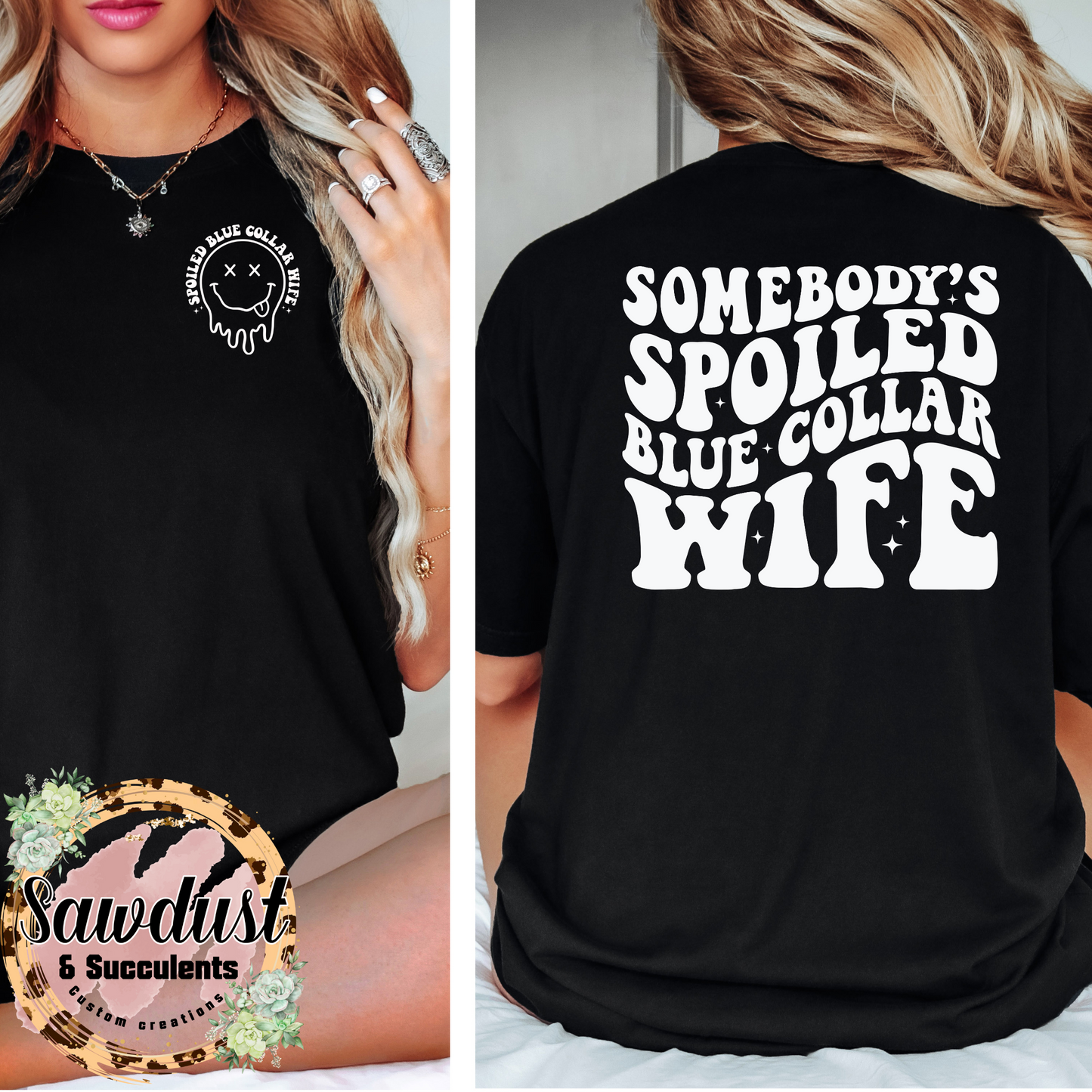 Somebody’s Spoiled Blue Collar Wife Graphic Crew Sweater
