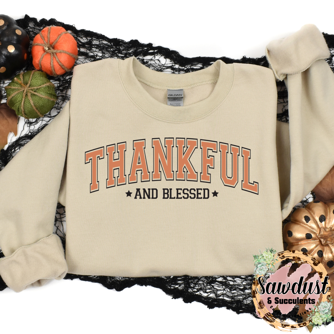 Thankful & Blessed Graphic Crew Sweater or Tee