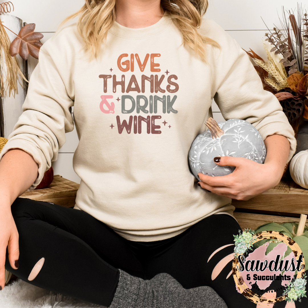 Give Thanks & Drink Wine Graphic Crew Sweater