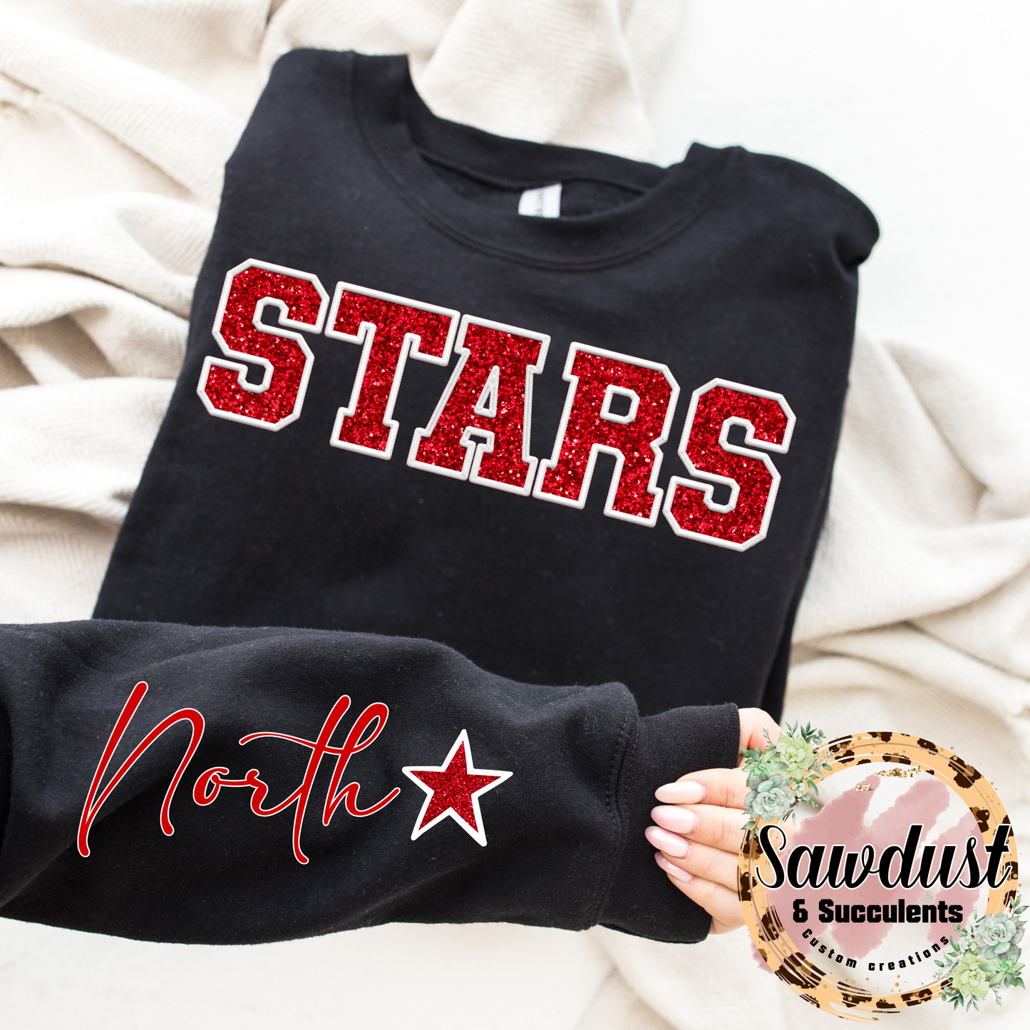 North High Stars FAUX Embroidery FAUX Glitter Spirit Wear