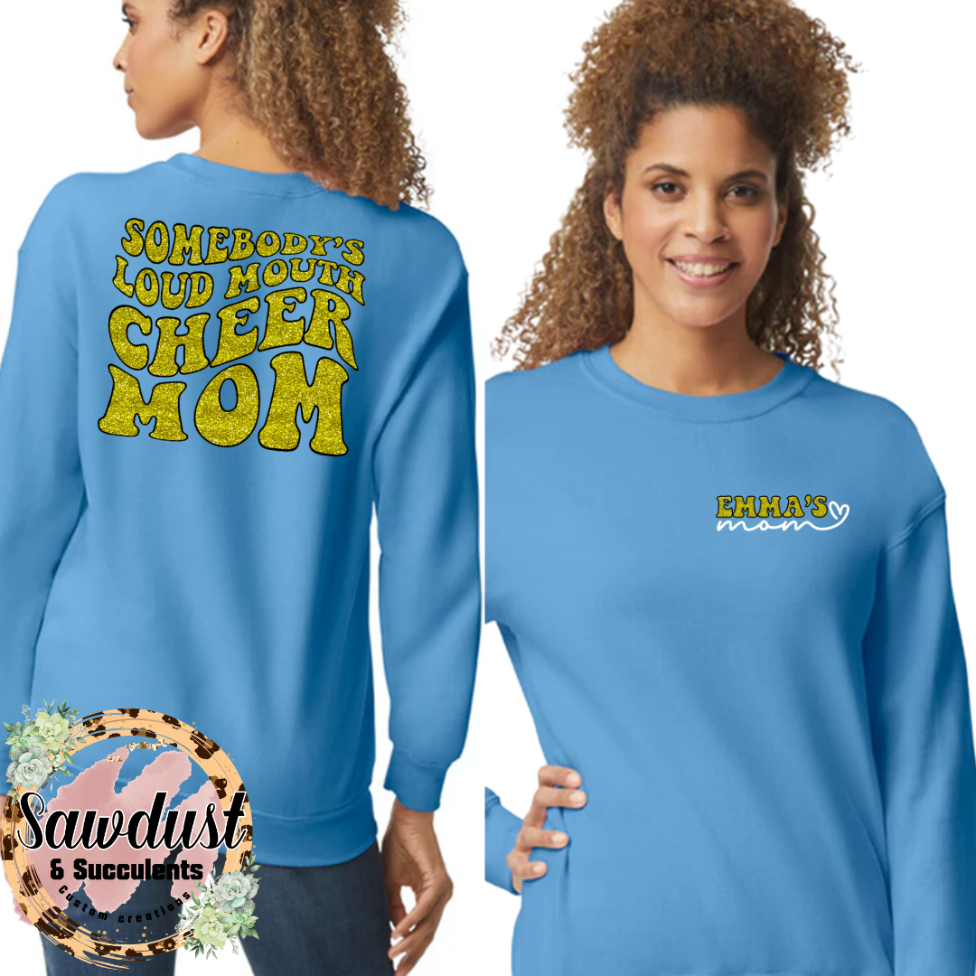 Somebody’s Loud Mouth Cheer Mom Faux Glitter Spirit Wear