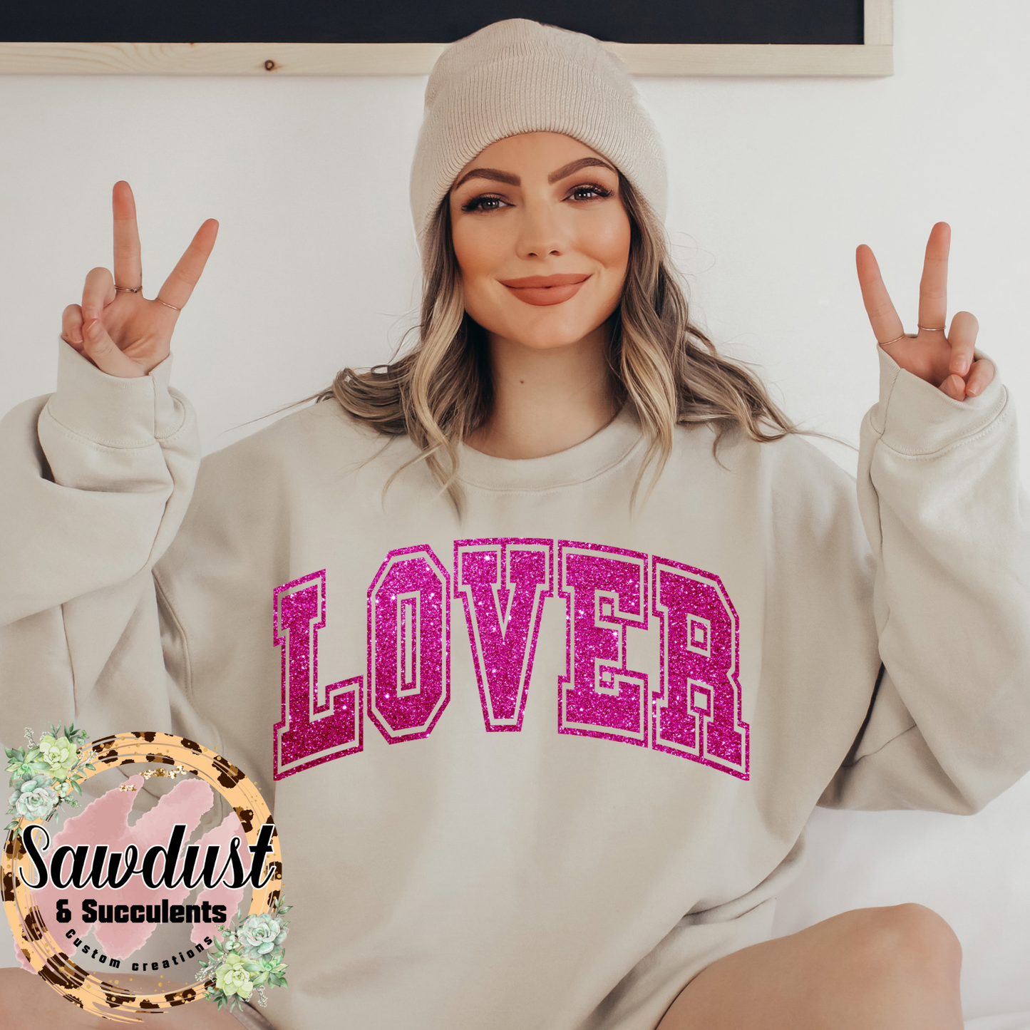 Lover Faux Glitter Valentine Graphic Crew Sweater