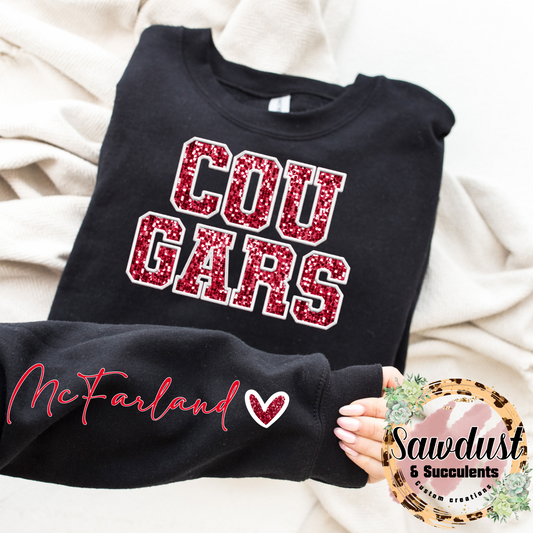 McFarland Cougars FAUX Embroidery FAUX Sequin Spirit Wear
