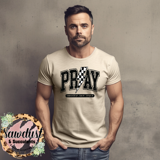 Pray Through It Checkered Distressed Graphic tee/crew