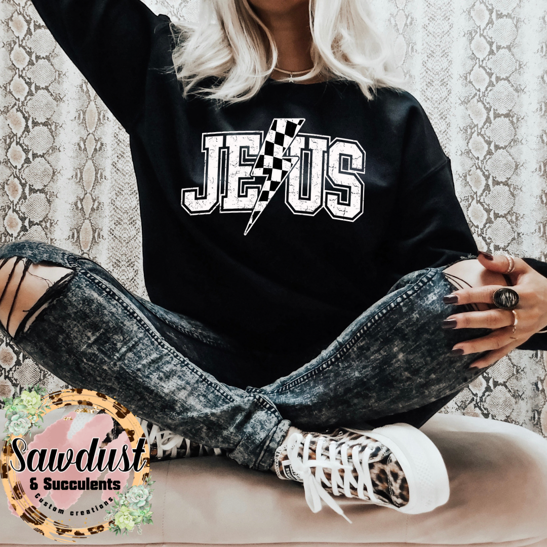 Jesus Checkered Distressed Graphic tee/crew