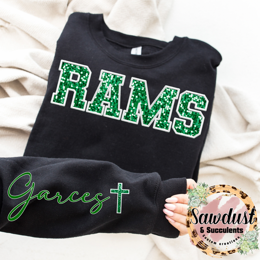 Garces Rams FAUX Embroidery FAUX Sequin Spirit Wear