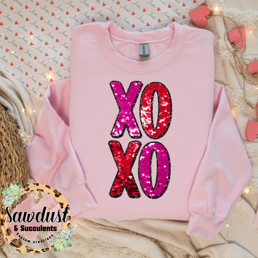 FAUX Sequins XOXO Valentines Graphic Crew Sweater