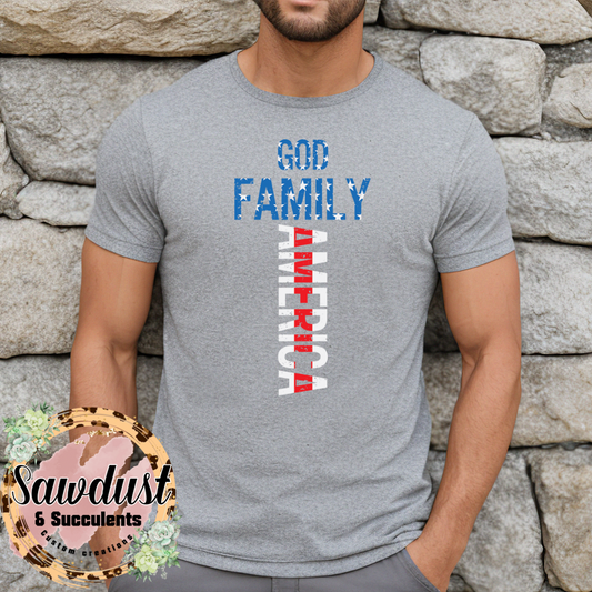 God Family America Patriotic Graphic Tee