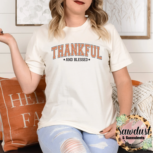 Thankful & Blessed Graphic Crew Sweater or Tee