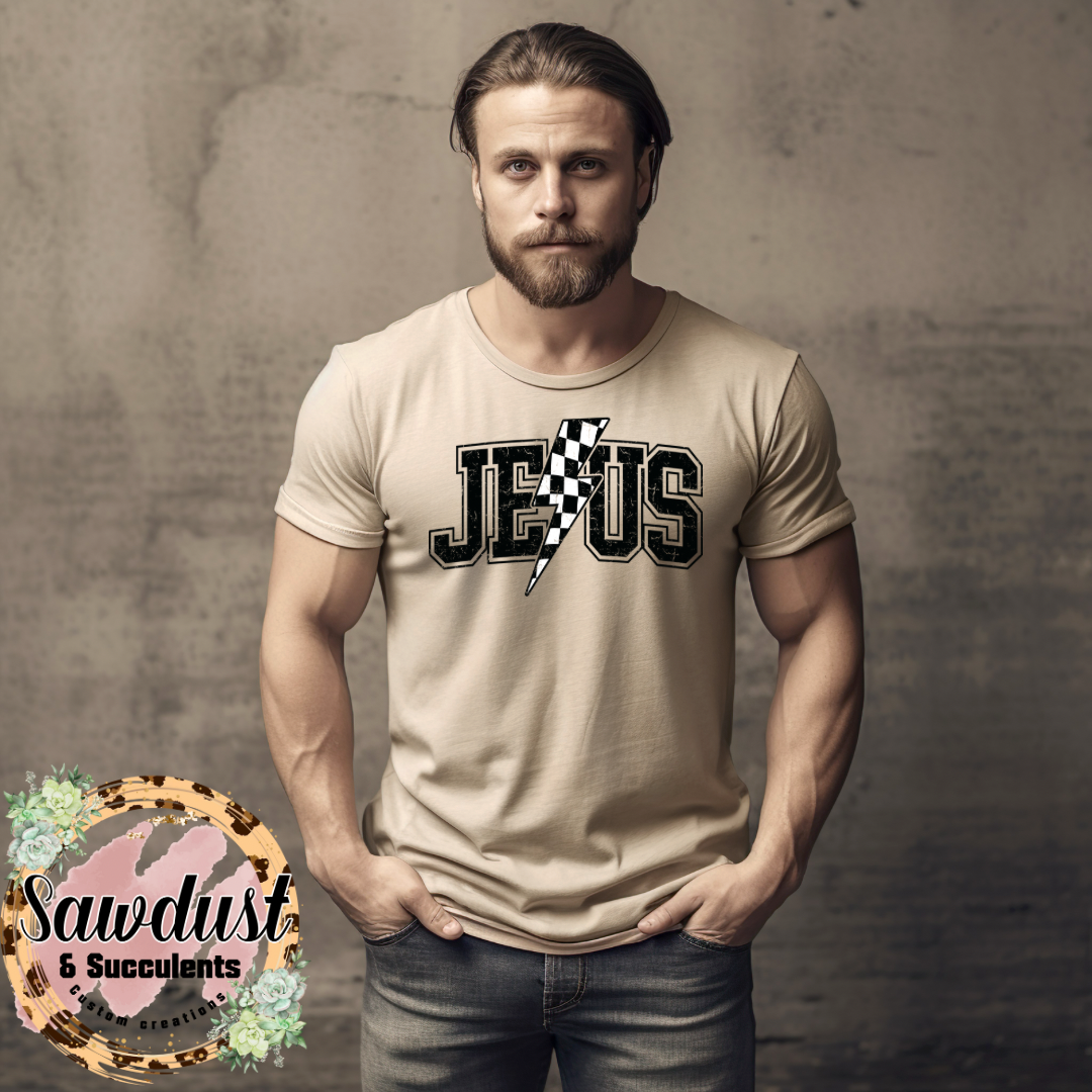 Jesus Checkered Distressed Graphic tee/crew