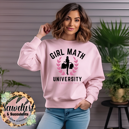 Pink & Black Girl Math University Graphic Crew Sweater