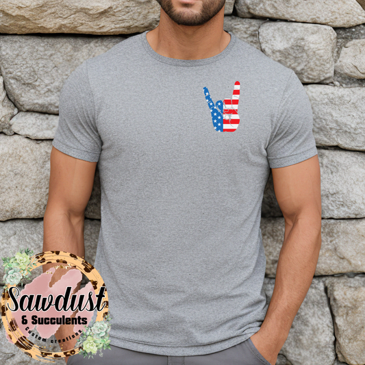 American Rock Hands Pocket Image Patriotic Graphic Tee