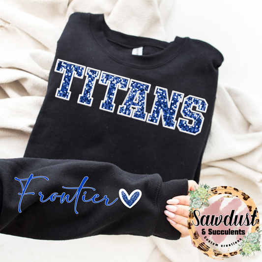 Frontier Titans FAUX Embroidery Sequin Crew Spirit Wear