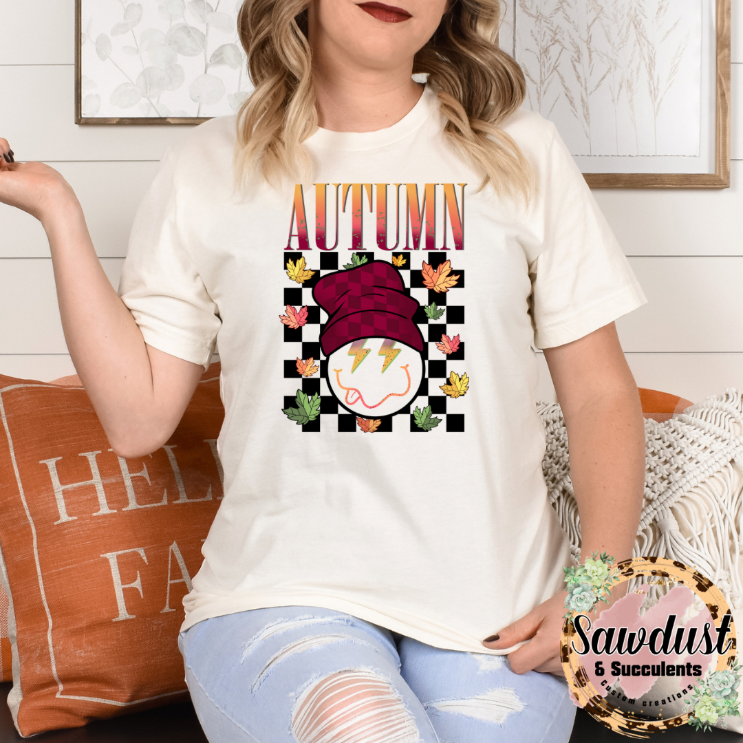 Autumn Retro Smiley Graphic Crew Sweater