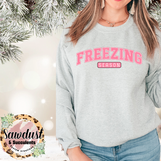 Freezing Season Pink Graphic Crew Sweater