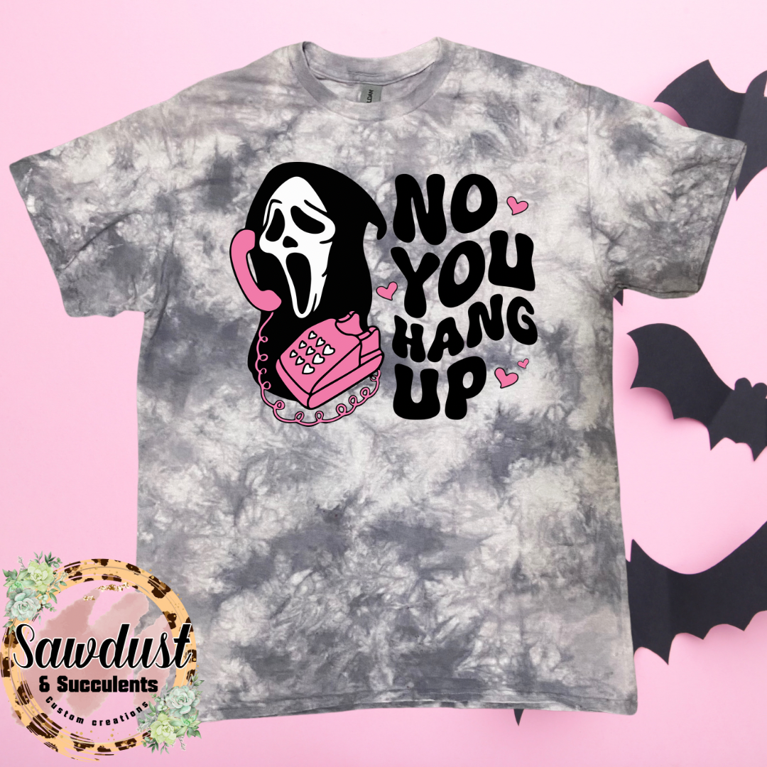 Ghost face No You Hang Up Grey Tie-Dye Graphic Tee