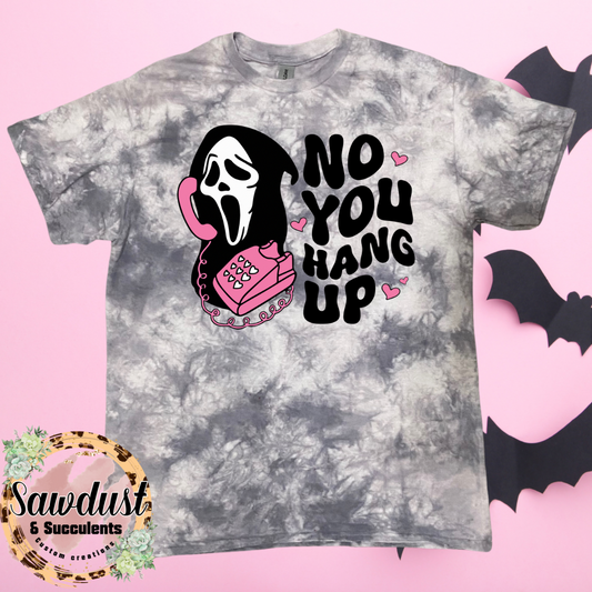 Ghost face No You Hang Up Grey Tie-Dye Graphic Tee