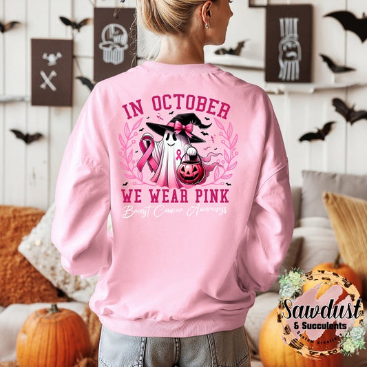In October we wear Pink ghost Graphic Crew