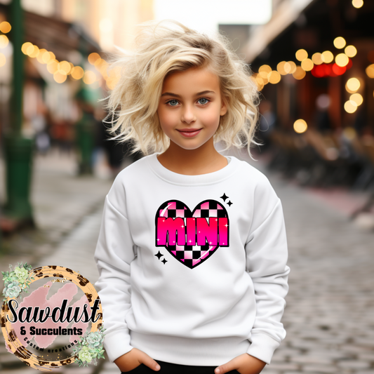 Checkered Heart Mini Youth Graphic Crew Sweater