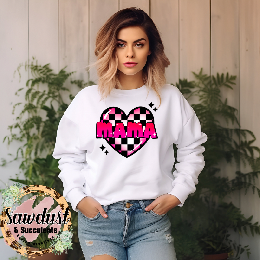 Checkered Heart Mama Graphic Crew Sweater
