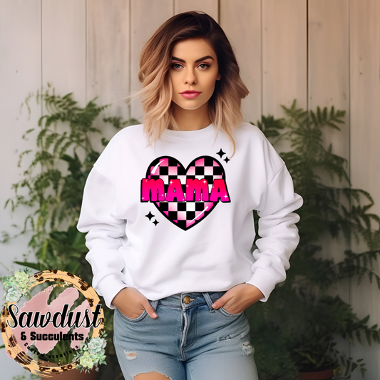 Checkered Heart Mama Graphic Crew Sweater