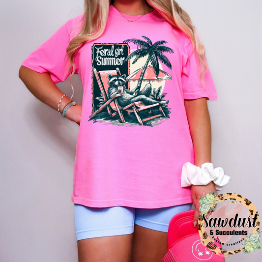Feral Girl Summer Comfort Colors Oversized Graphic Tee