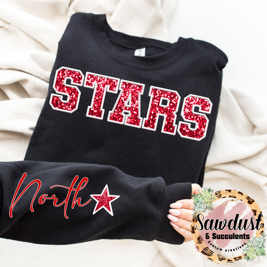 North High Stars FAUX Embroidery FAUX Sequin Spirit Wear