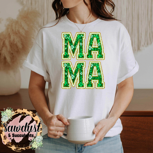 Faux Sequins MAMA St. Patrick’s Day Graphic Tee