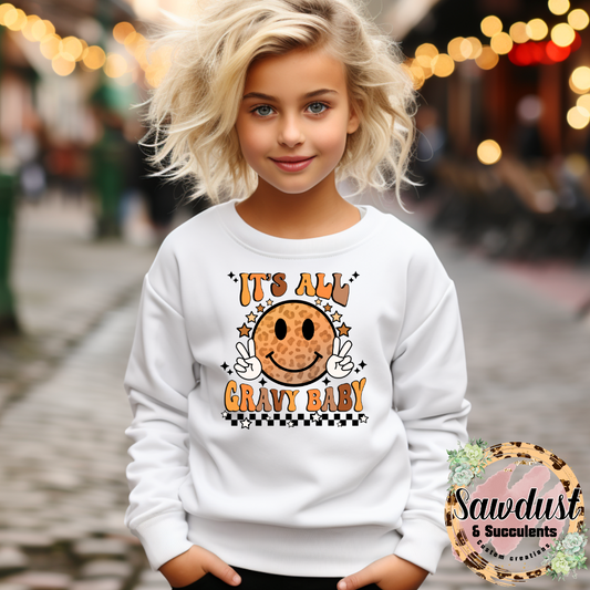 It’s All Gravy Baby Thanksgiving Youth Graphic Crew Sweater