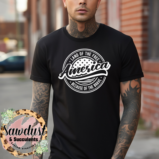 America land of the free because of the Brave Patriotic Graphic Tee