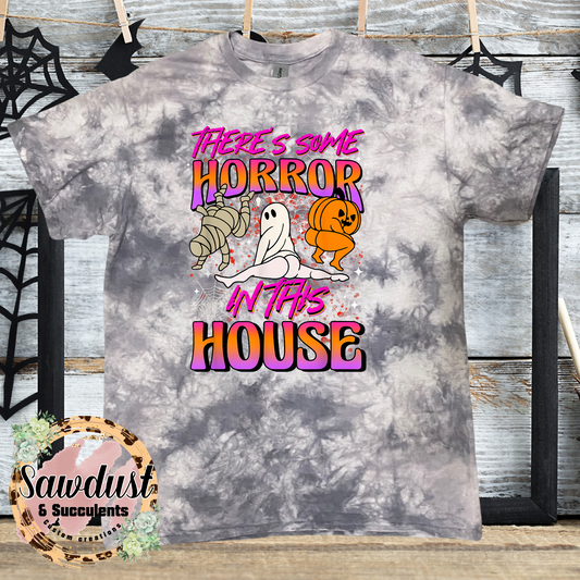 There’s Some HORROR In This House Grey Tie-Dye Graphic Tee