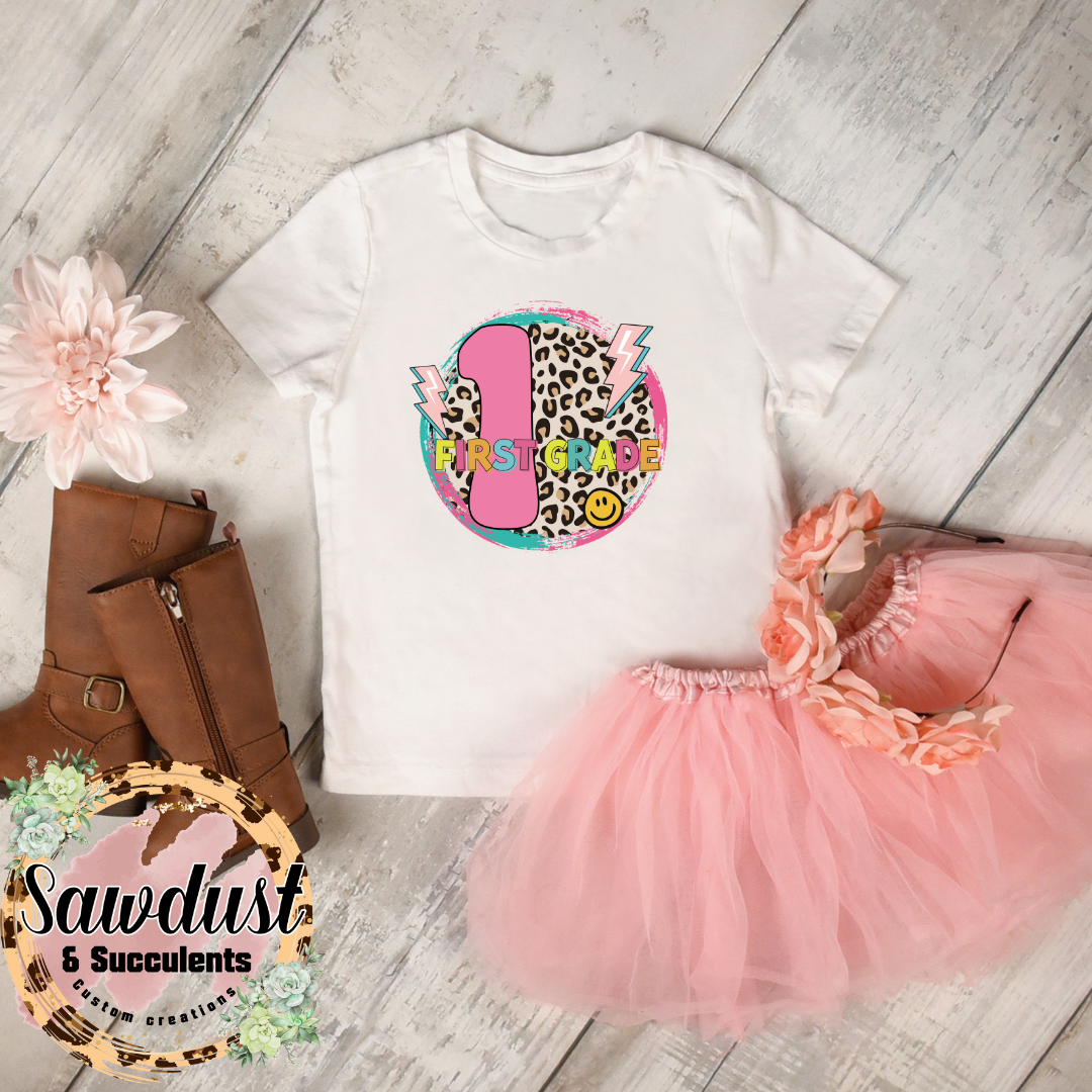Leopard neon First Grade graphic Tee
