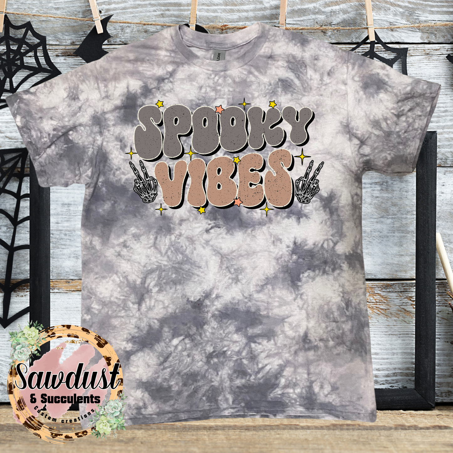 Spooky Vibes Grey Tie-Dye Graphic Tee
