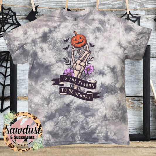 Tis’ The Season To Be Spooky Grey Tie-Dye Graphic Tee