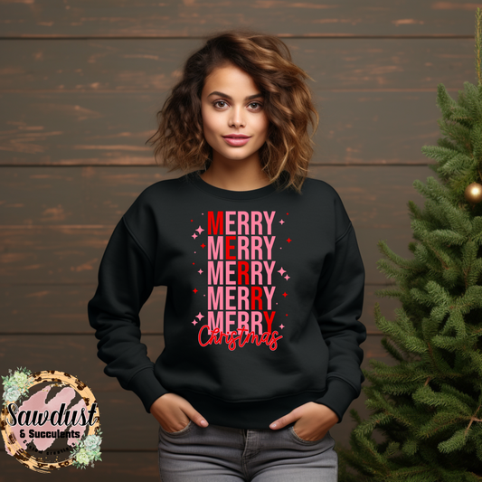 Merry Merry Merry Christmas Stacked Graphic Crew Sweater