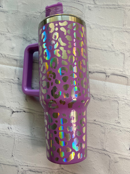Leopard holographic 40 ounce Tumblr with handle