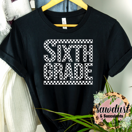 Checkered Sixth Grade graphic Tee