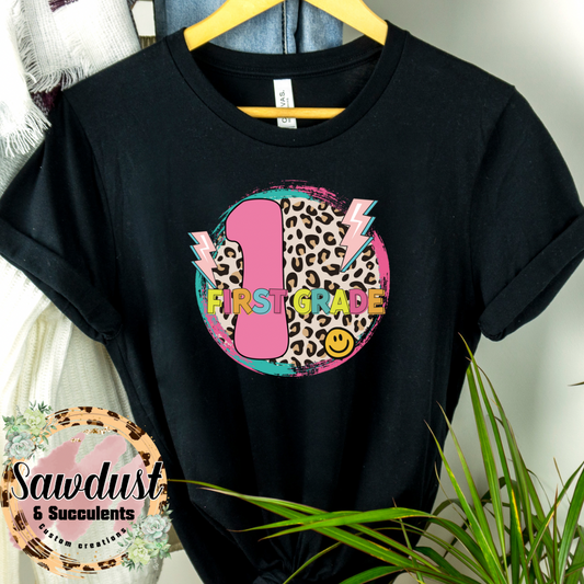 Leopard neon First Grade graphic Tee